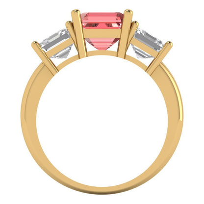 4 cttw Natural Garnet Three-Stone Engagement Ring - Solid Gold (Square Emerald Cut,7.0X7.0mm)