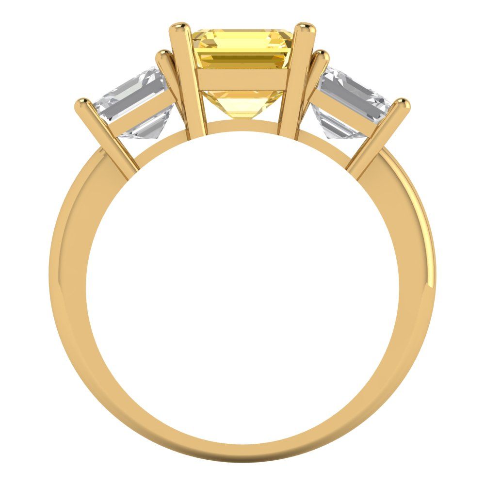 4 cttw Zirconia Simulated Yellow Diamond Three-Stone Engagement Ring - Solid Yellow Gold (VVS1, Square Emerald Cut,7.0X7.0mm)