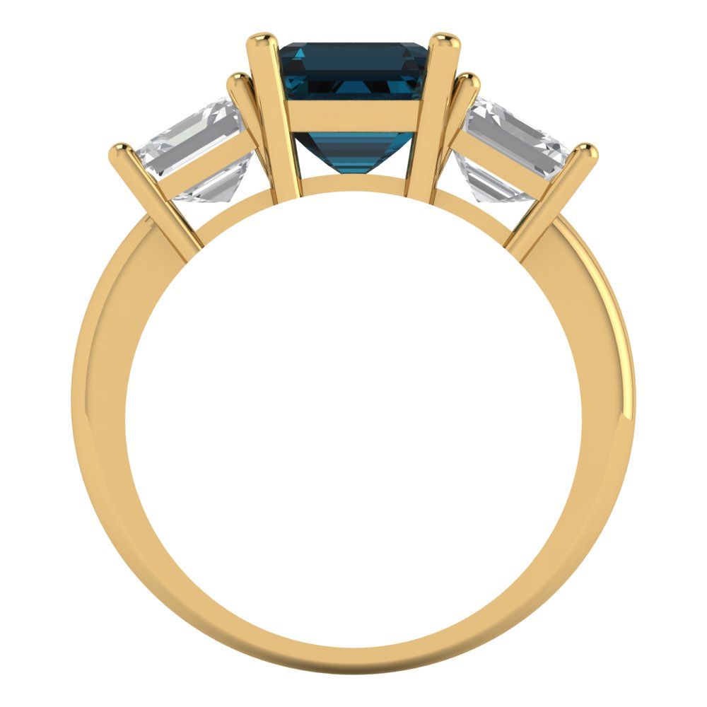 4 cttw Natural London Blue Topaz Three-Stone Engagement Ring - Solid Gold (Square Emerald Cut,7.0X7.0mm)