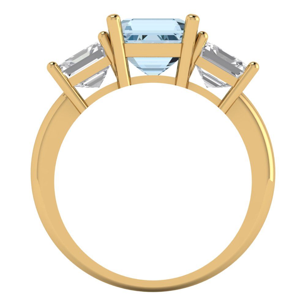 4 cttw Natural Aquamarine Three-Stone Engagement Ring - Solid Gold (Square Emerald Cut,7.0X7.0mm)