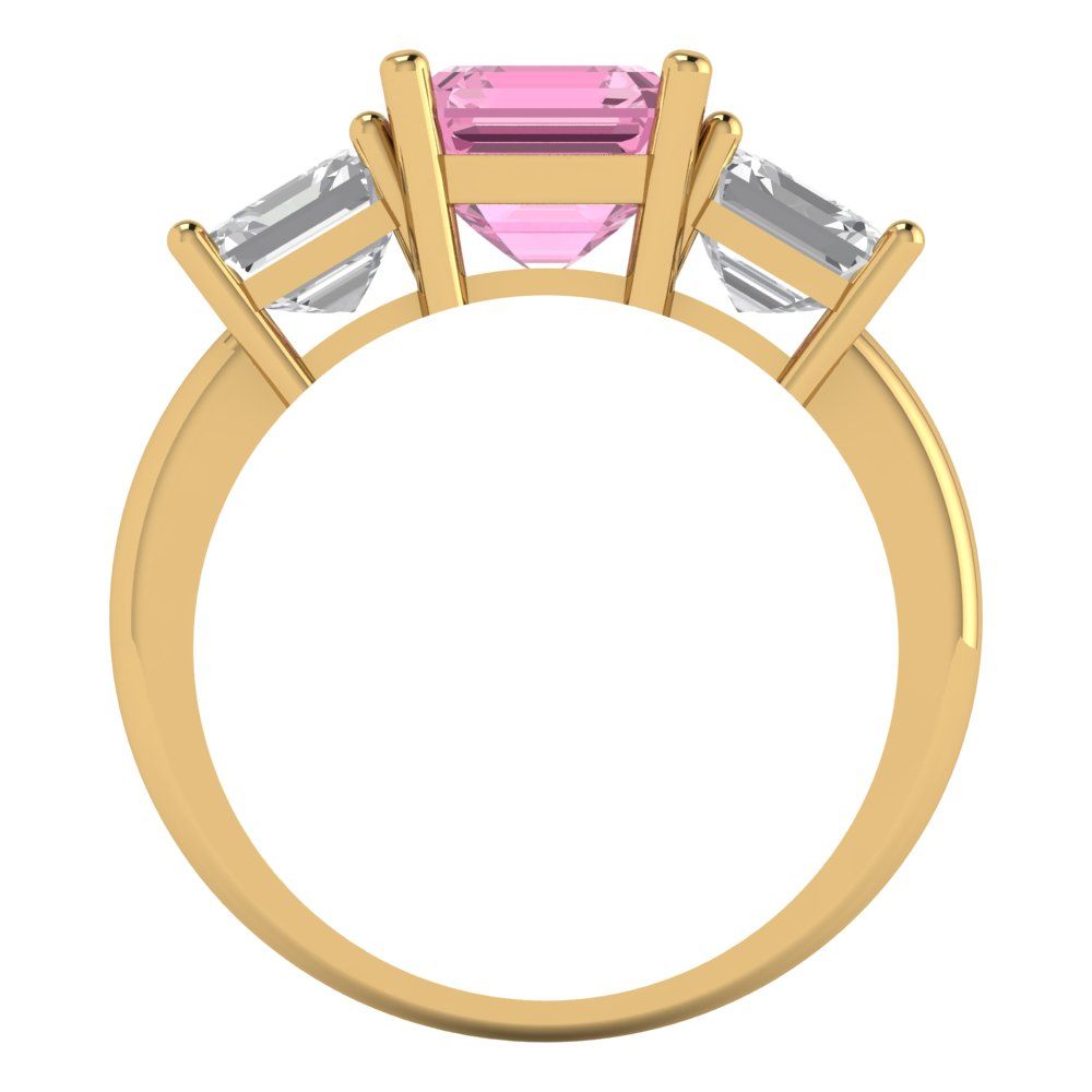 4 cttw Zirconia Simulated Pink Diamond Three-Stone Engagement Ring - Solid Gold (VVS1, Square Emerald Cut,7.0X7.0mm)