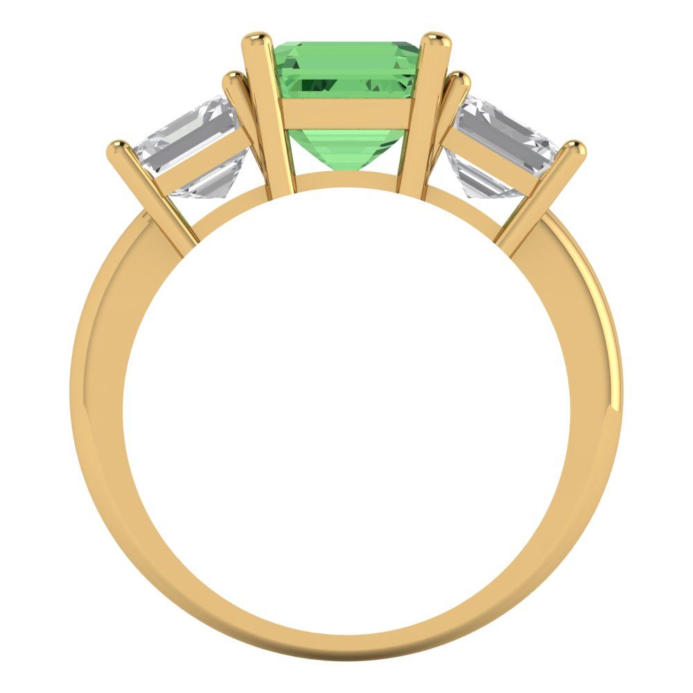 4 cttw Zirconia Simulated Green Diamond Three-Stone Engagement Ring - Solid Yellow Gold (VVS1, Square Emerald Cut,7.0X7.0mm)