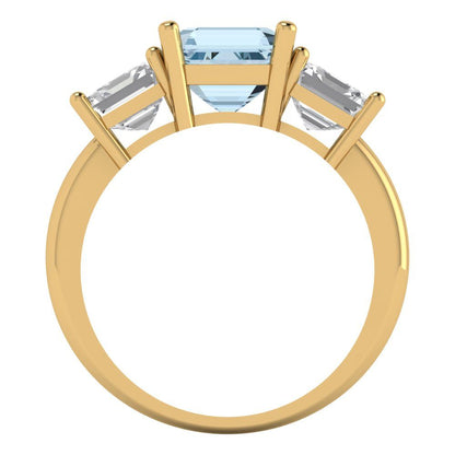4 cttw Natural Swiss Blue Topaz Three-Stone Engagement Ring - Solid Gold (Square Emerald Cut,7.0X7.0mm)