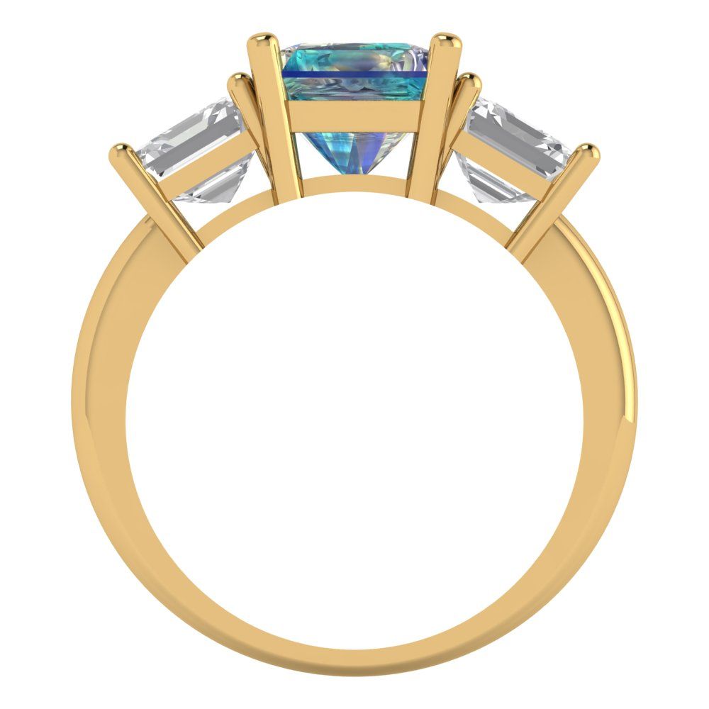 4 cttw Blue Moissanite Three-Stone Engagement Ring - Solid Gold (Square Emerald Cut,7.0X7.0mm)