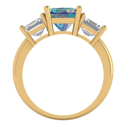 4 cttw Blue Moissanite Three-Stone Engagement Ring - Solid Gold (Square Emerald Cut,7.0X7.0mm)