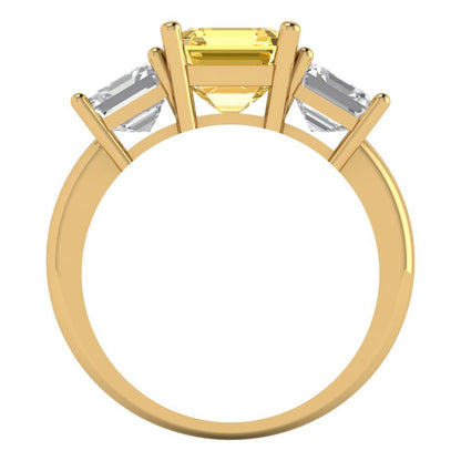 4 cttw Natural Citrine Three-Stone Engagement Ring - Solid Gold (Square Emerald Cut,7.0X7.0mm)