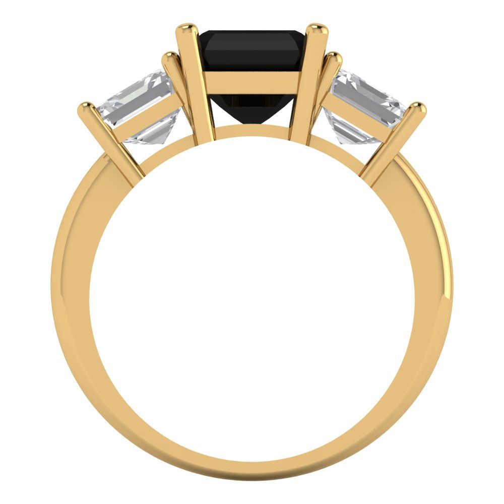 4 cttw Natural Onyx Three-Stone Engagement Ring - Solid Gold (Square Emerald Cut,7.0X7.0mm)