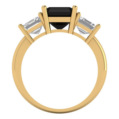 4 cttw Natural Onyx Three-Stone Engagement Ring - Solid Gold (Square Emerald Cut,7.0X7.0mm)