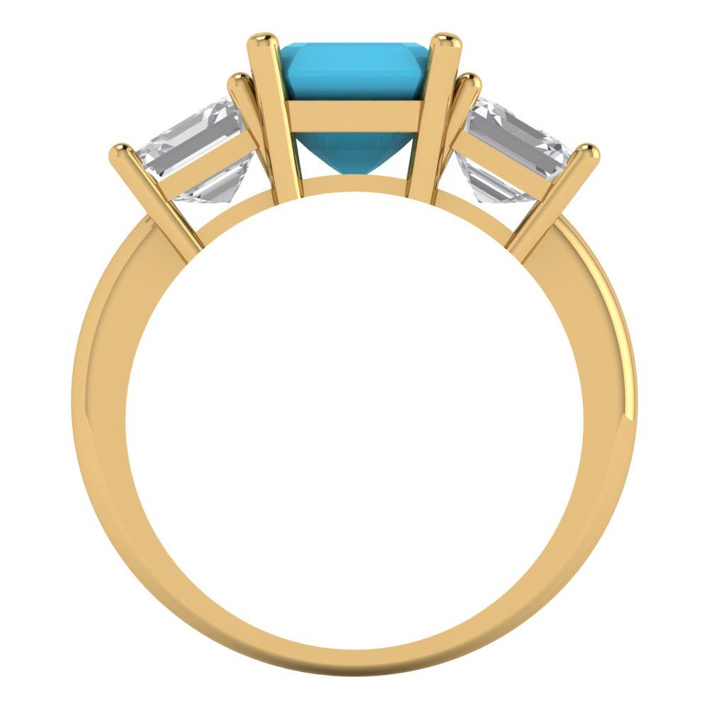 4 cttw Simulated Turquoise Three-Stone Engagement Ring - Solid Gold (Square Emerald Cut,7.0X7.0mm)