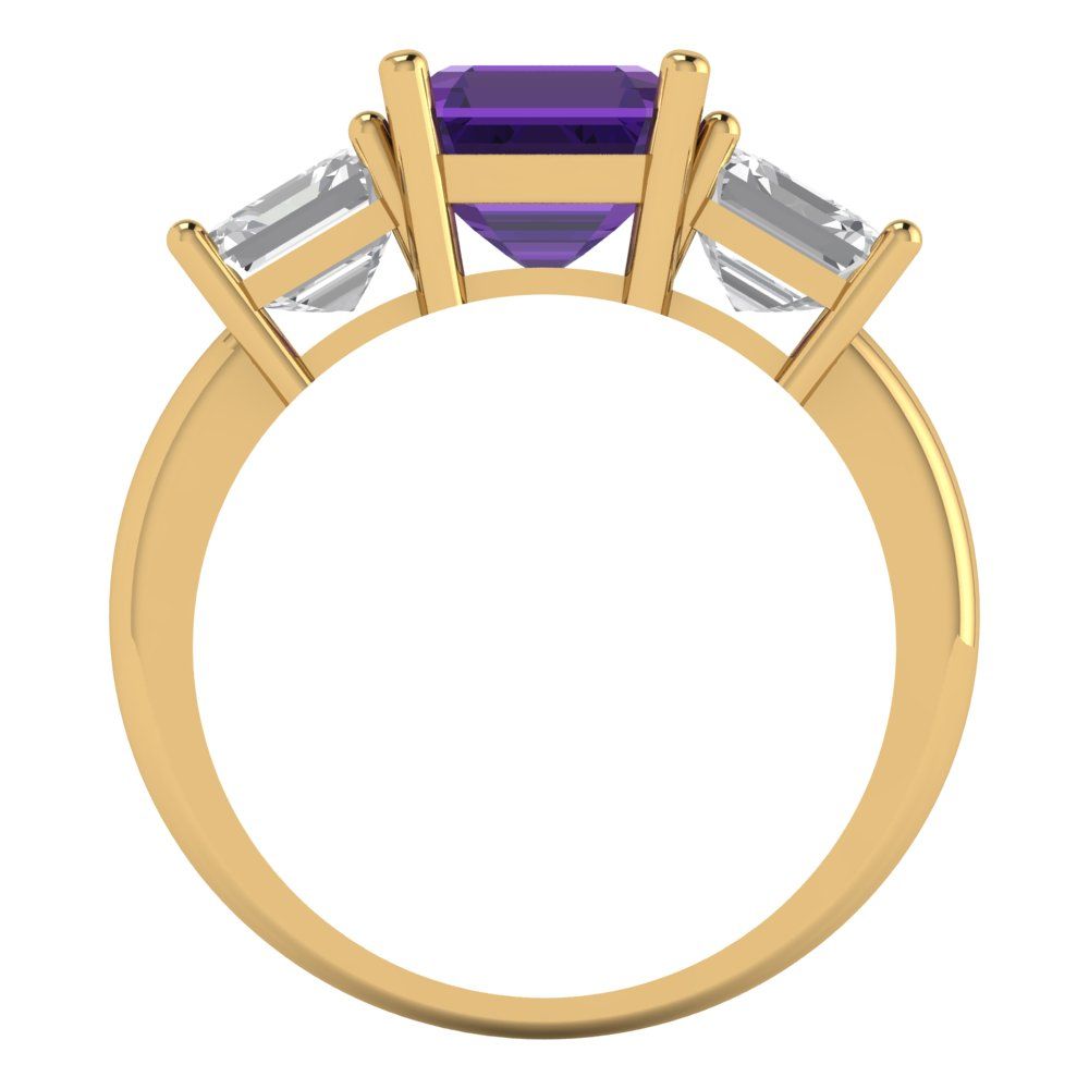 4 cttw Natural Amethyst Three-Stone Engagement Ring - Solid Gold (Square Emerald Cut,7.0X7.0mm)
