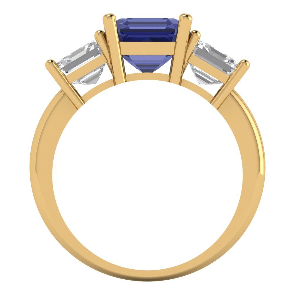 4 cttw Simulated Tanzanite Three-Stone Engagement Ring - Solid Gold (Square Emerald Cut,7.0X7.0mm)