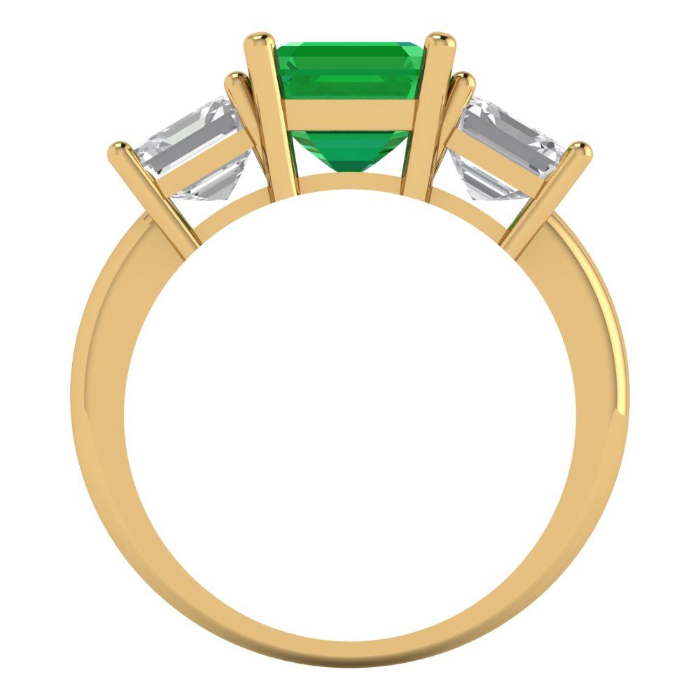 4 cttw Simulated Emerald Three-Stone Engagement Ring - Solid Gold (Square Emerald Cut,7.0X7.0mm)