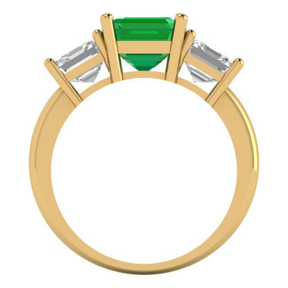 4 cttw Simulated Emerald Three-Stone Engagement Ring - Solid Gold (Square Emerald Cut,7.0X7.0mm)