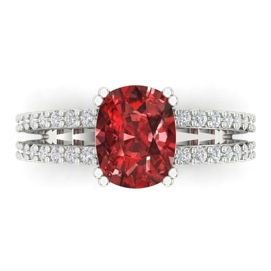 3.48 cttw Natural Garnet Solitaire with Zirconia Simulated Diamond Accents Engagement Ring - Solid White Gold (VVS1, Long Cushion Cut,9x7mm)