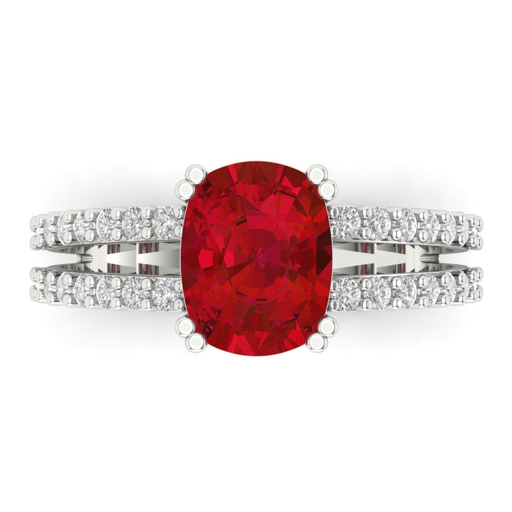 3.48 cttw Simulated Ruby Solitaire with Zirconia Simulated Diamond Accents Engagement Ring - Solid Gold (Long Cushion Cut,9x7mm)