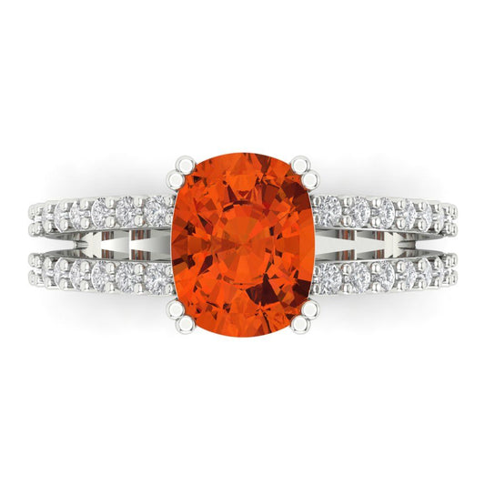 3.48 cttw Zirconia Simulated Red Diamond Solitaire with Zirconia Simulated Diamond Accents Engagement Ring - Solid White Gold (VVS1, Long Cushion Cut,9x7mm)
