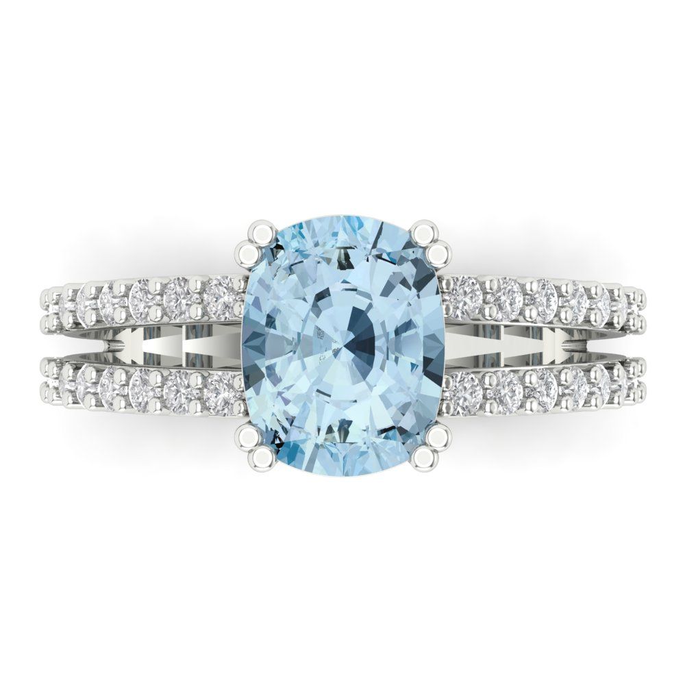 3.48 cttw Natural Sky Blue Topaz Solitaire with Zirconia Simulated Diamond Accents Engagement Ring - Solid Gold (Long Cushion Cut,9x7mm)
