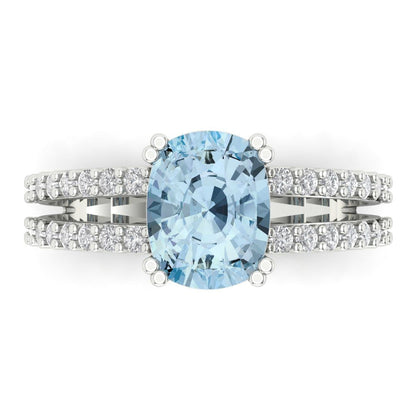 3.48 cttw Natural Sky Blue Topaz Solitaire with Zirconia Simulated Diamond Accents Engagement Ring - Solid Gold (Long Cushion Cut,9x7mm)