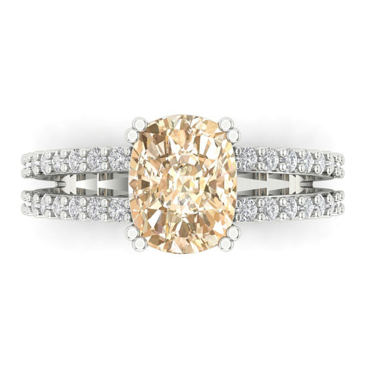 3.48 cttw Natural Morganite Solitaire with Zirconia Simulated Diamond Accents Engagement Ring - Solid White Gold (VVS1, Long Cushion Cut,9x7mm)