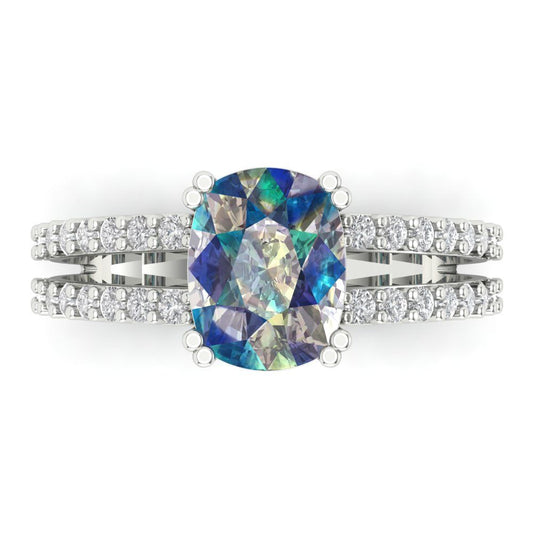 3.48 cttw Blue Moissanite Solitaire with Zirconia Simulated Diamond Accents Engagement Ring - Solid White Gold (VVS1, Long Cushion Cut,9x7mm)