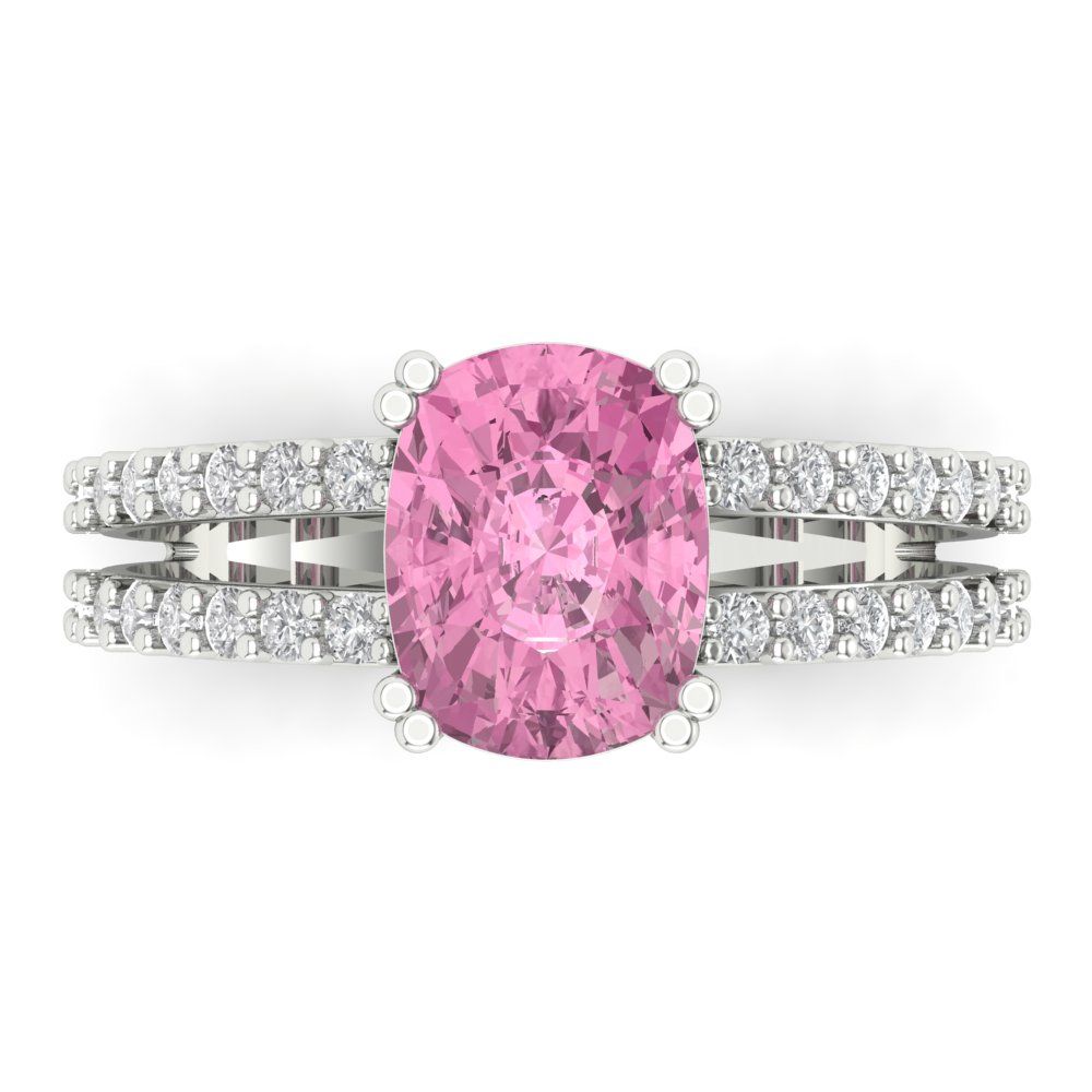 3.48 cttw Zirconia Simulated Pink Diamond Solitaire with Zirconia Simulated Diamond Accents Engagement Ring - Solid Gold (VVS1, Long Cushion Cut,9x7mm)
