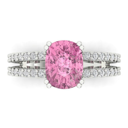 3.48 cttw Zirconia Simulated Pink Diamond Solitaire with Zirconia Simulated Diamond Accents Engagement Ring - Solid Gold (VVS1, Long Cushion Cut,9x7mm)
