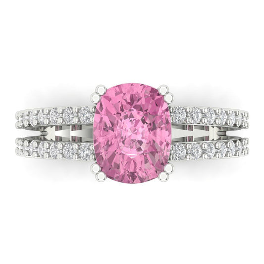3.48 cttw Zirconia Simulated Pink Diamond Solitaire with Zirconia Simulated Diamond Accents Engagement Ring - Solid White Gold (VVS1, Long Cushion Cut,9x7mm)