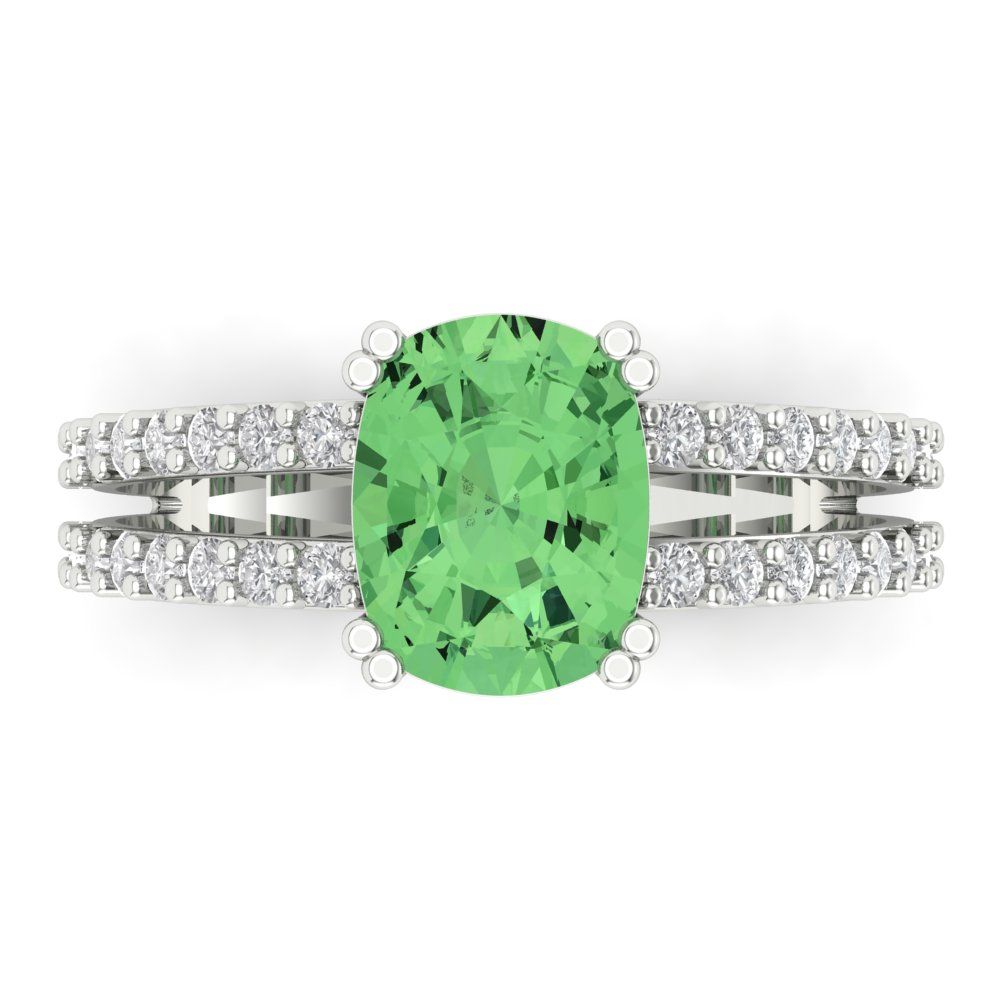 3.48 cttw Zirconia Simulated Green Diamond Solitaire with Zirconia Simulated Diamond Accents Engagement Ring - Solid Gold (VVS1, Long Cushion Cut,9x7mm)