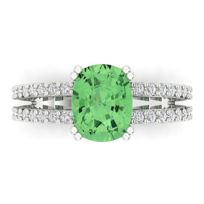 3.48 cttw Zirconia Simulated Green Diamond Solitaire with Zirconia Simulated Diamond Accents Engagement Ring - Solid Gold (VVS1, Long Cushion Cut,9x7mm)