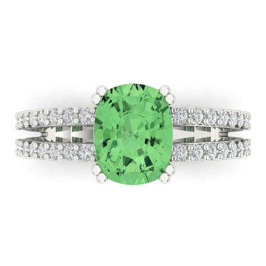 3.48 cttw Zirconia Simulated Green Diamond Solitaire with Zirconia Simulated Diamond Accents Engagement Ring - Solid White Gold (VVS1, Long Cushion Cut,9x7mm)