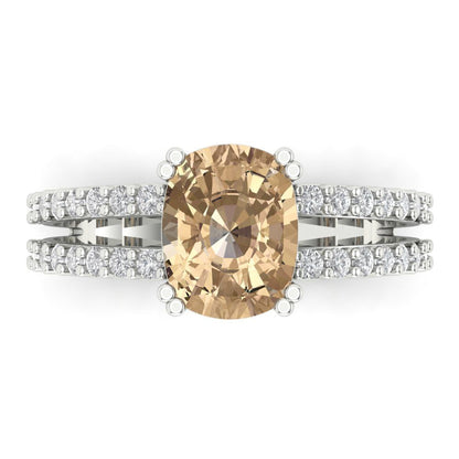 3.48 cttw Yellow Moissanite Solitaire with Zirconia Simulated Diamond Accents Engagement Ring - Solid Gold (Long Cushion Cut,9x7mm)