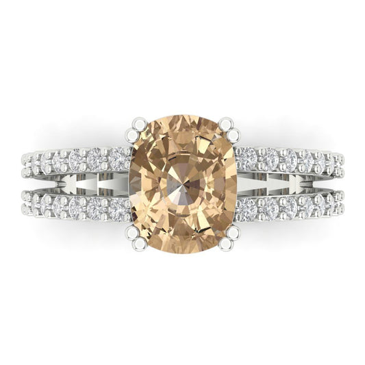 3.48 cttw Yellow Moissanite Solitaire with Zirconia Simulated Diamond Accents Engagement Ring - Solid White Gold (VVS1, Long Cushion Cut,9x7mm)