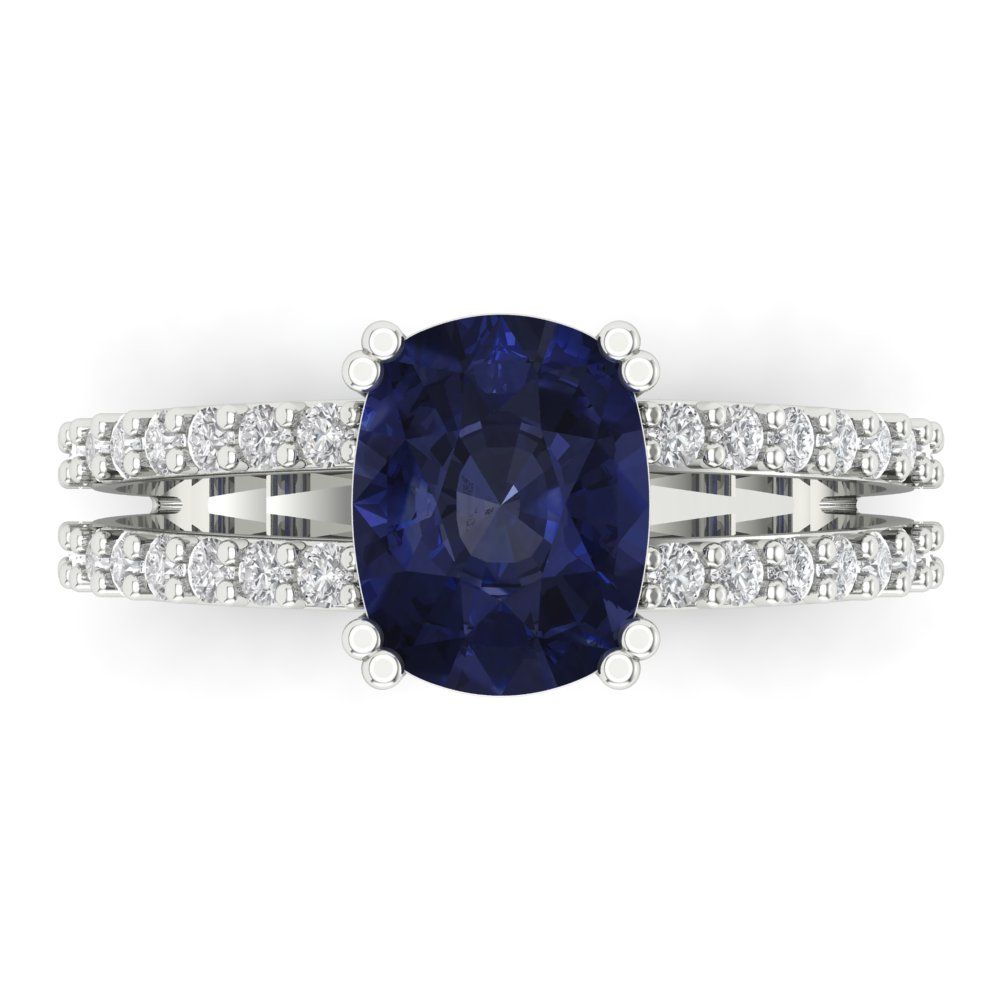 3.48 cttw Simulated Blue Sapphire Solitaire with Zirconia Simulated Diamond Accents Engagement Ring - Solid Gold (Long Cushion Cut,9x7mm)