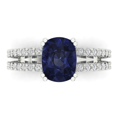 3.48 cttw Simulated Blue Sapphire Solitaire with Zirconia Simulated Diamond Accents Engagement Ring - Solid Gold (Long Cushion Cut,9x7mm)
