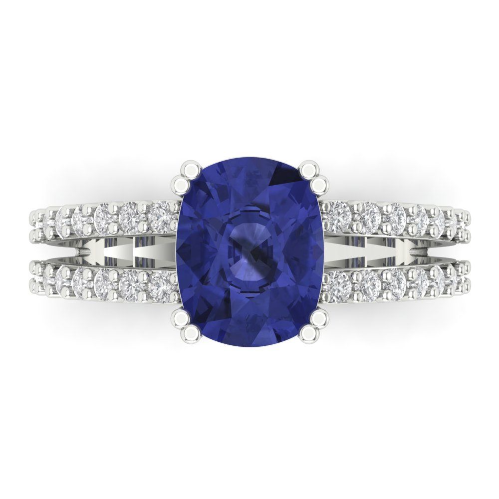 3.48 cttw Simulated Tanzanite Solitaire with Zirconia Simulated Diamond Accents Engagement Ring - Solid Gold (Long Cushion Cut,9x7mm)