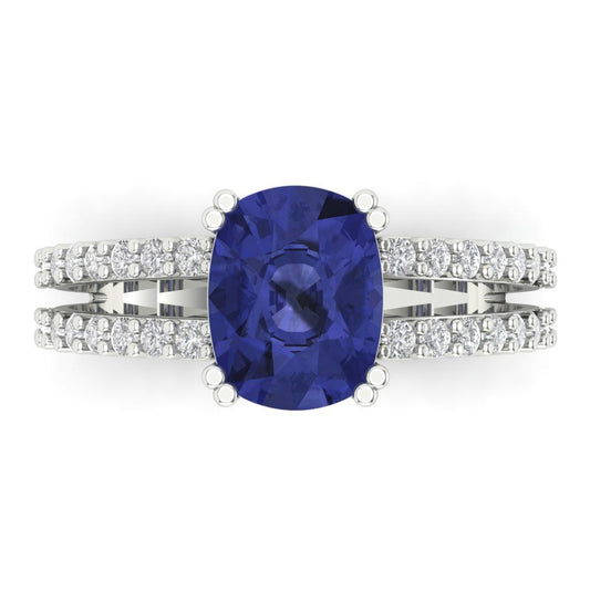 3.48 cttw Simulated Tanzanite Solitaire with Zirconia Simulated Diamond Accents Engagement Ring - Solid White Gold (VVS1, Long Cushion Cut,9x7mm)