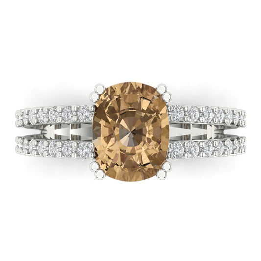 3.48 cttw Zirconia Simulated Champagne Diamond Solitaire with Zirconia Simulated Diamond Accents Engagement Ring - Solid White Gold (VVS1, Long Cushion Cut,9x7mm)
