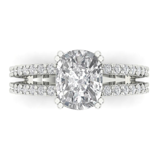 3.48 cttw Moissanite Solitaire with Zirconia Simulated Diamond Accents Engagement Ring - Solid White Gold (VVS1, Long Cushion Cut,9x7mm)