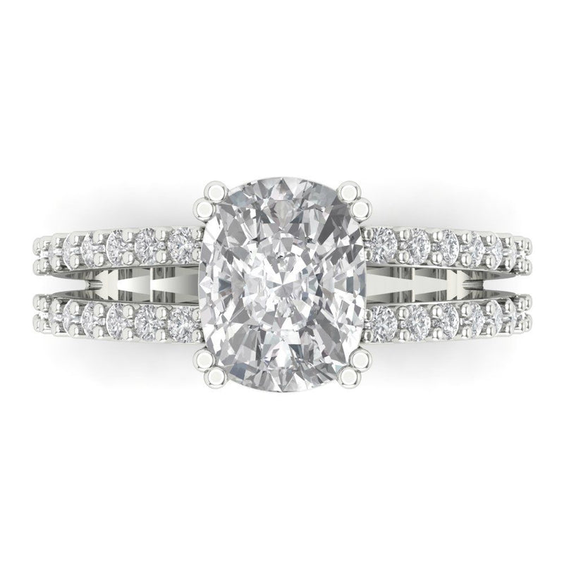 3.96 ct Brilliant Cushion Cut Natural Diamond Stone Clarity SI1-2 Color G-H White Gold Solitaire with Accents Ring