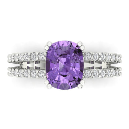 3.48 cttw Simulated Alexandrite Solitaire with Zirconia Simulated Diamond Accents Engagement Ring - Solid Gold (Long Cushion Cut,9x7mm)