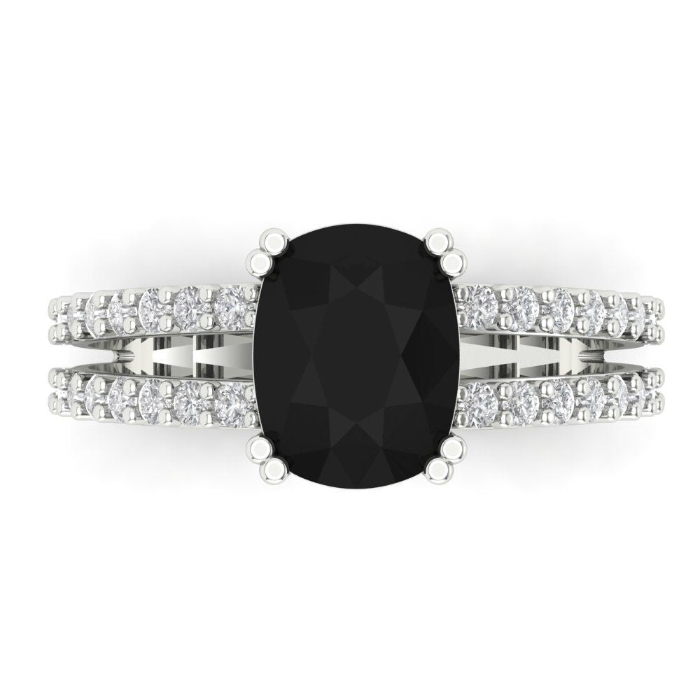 3.48 cttw Natural Onyx Solitaire with Zirconia Simulated Diamond Accents Engagement Ring - Solid Gold (Long Cushion Cut,9x7mm)