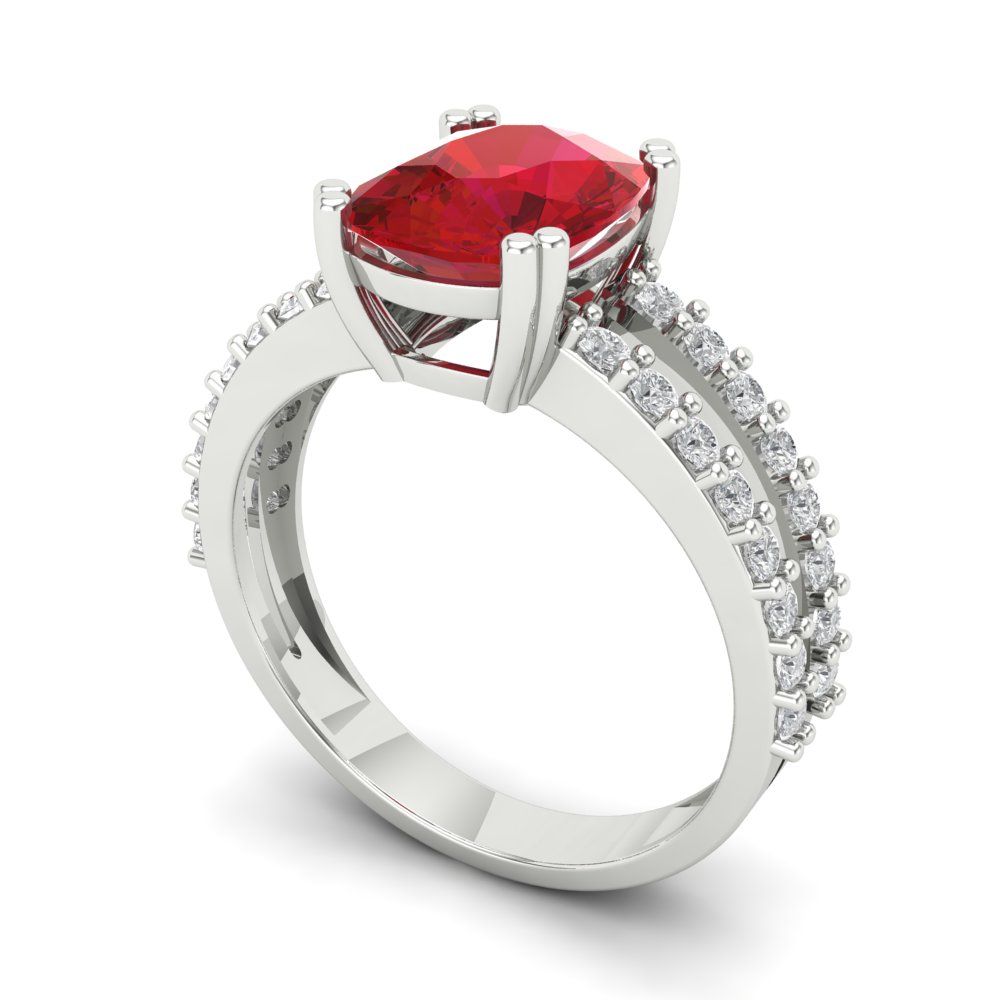 3.48 cttw Simulated Ruby Solitaire with Zirconia Simulated Diamond Accents Engagement Ring - Solid Gold (Long Cushion Cut,9x7mm)
