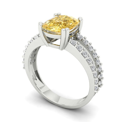 3.48 cttw Zirconia Simulated Yellow Diamond Solitaire with Zirconia Simulated Diamond Accents Engagement Ring - Solid Gold (VVS1, Long Cushion Cut,9x7mm)