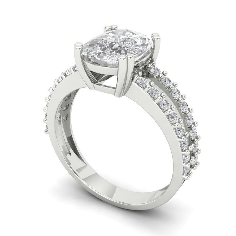 3.96 ct Brilliant Cushion Cut Clear Simulated Diamond Stone White Gold Solitaire with Accents Ring