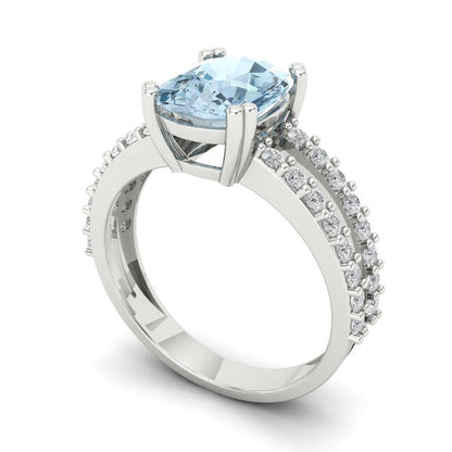 3.48 cttw Natural Swiss Blue Topaz Solitaire with Zirconia Simulated Diamond Accents Engagement Ring - Solid Gold (Long Cushion Cut,9x7mm)