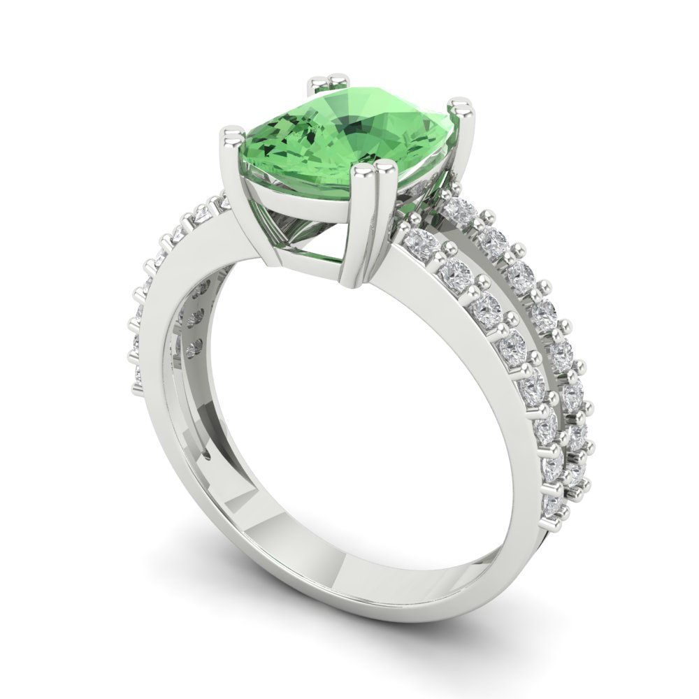 3.48 cttw Zirconia Simulated Green Diamond Solitaire with Zirconia Simulated Diamond Accents Engagement Ring - Solid Gold (VVS1, Long Cushion Cut,9x7mm)