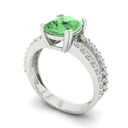 3.48 cttw Zirconia Simulated Green Diamond Solitaire with Zirconia Simulated Diamond Accents Engagement Ring - Solid Gold (VVS1, Long Cushion Cut,9x7mm)