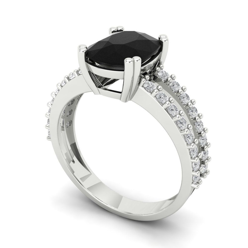 3.48 cttw Natural Onyx Solitaire with Zirconia Simulated Diamond Accents Engagement Ring - Solid Gold (Long Cushion Cut,9x7mm)