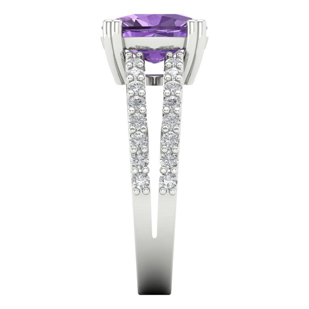 3.48 cttw Simulated Alexandrite Solitaire with Zirconia Simulated Diamond Accents Engagement Ring - Solid Gold (Long Cushion Cut,9x7mm)