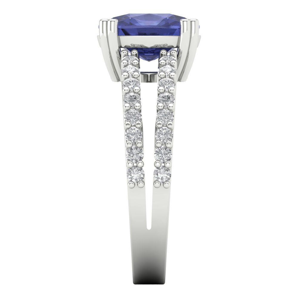 3.48 cttw Simulated Tanzanite Solitaire with Zirconia Simulated Diamond Accents Engagement Ring - Solid Gold (Long Cushion Cut,9x7mm)